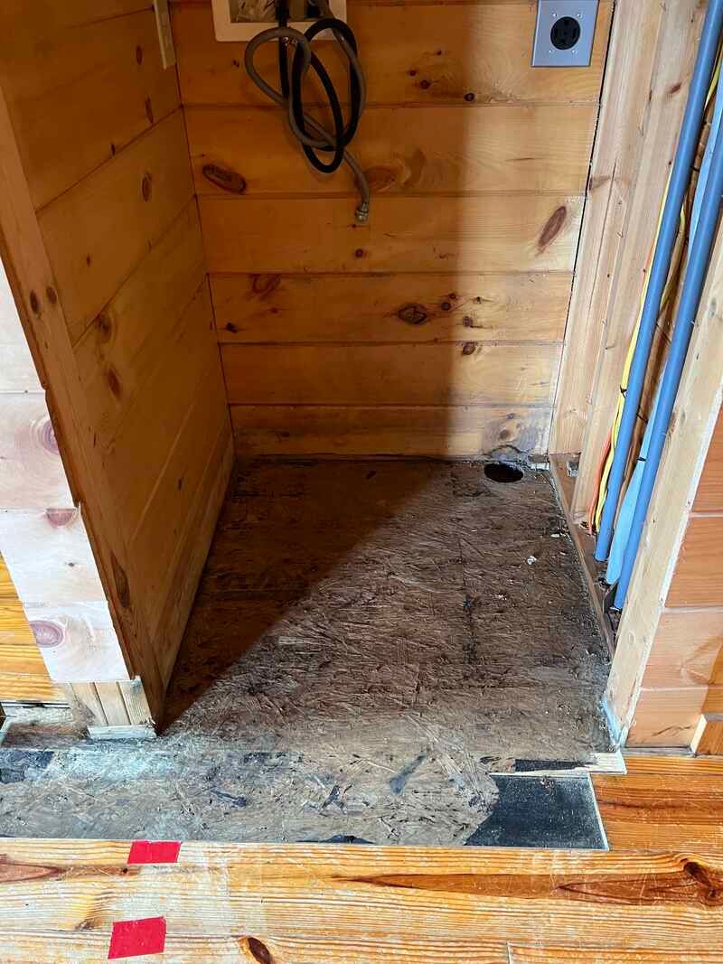 A wooden room with a wooden floor and a wooden wall.