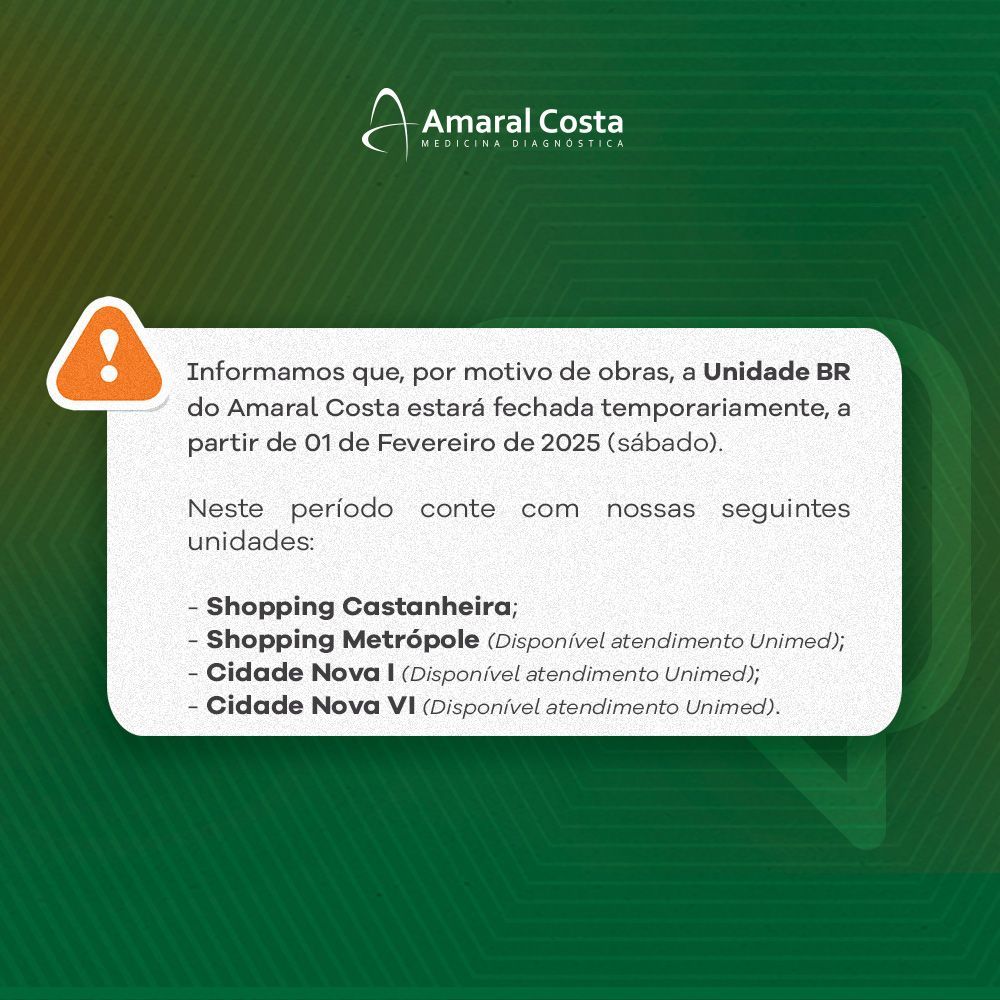 Um anúncio verde e branco para amaral costa com uma placa de alerta laranja.
