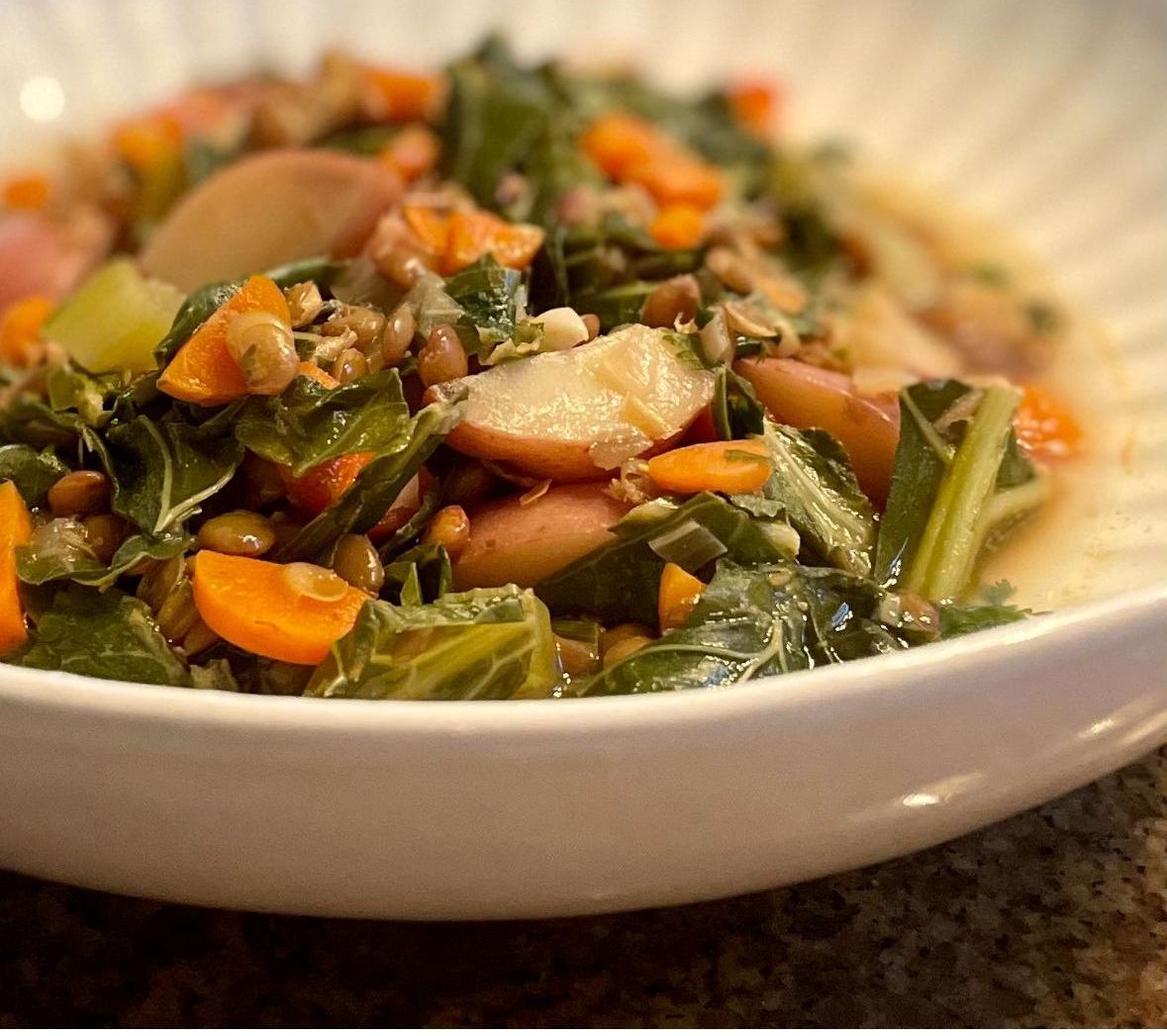 Lentil Soup with Collards Greens with red potatoes