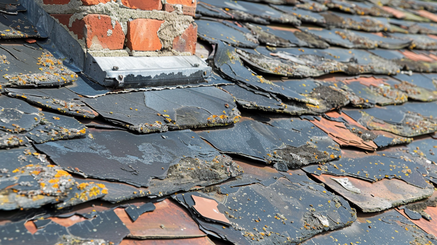 wear and tear damage to Flashings, the metallic protectors crucial for safeguarding the integrity of your roof system's joints around a chimney