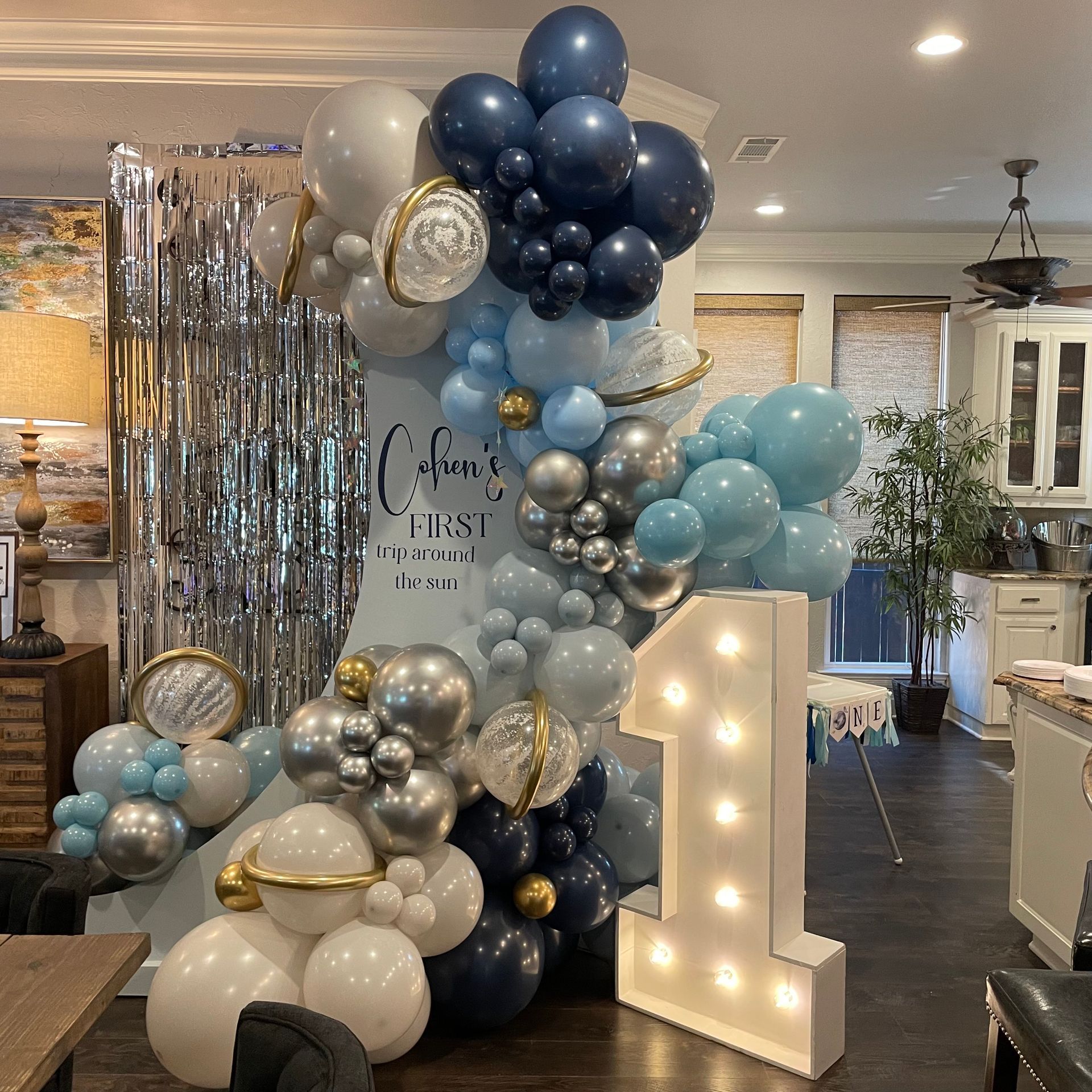 Moon Wall with Balloons and Marquee Number