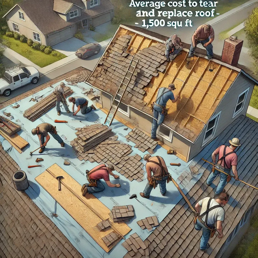 A group of men are working on the roof of a house