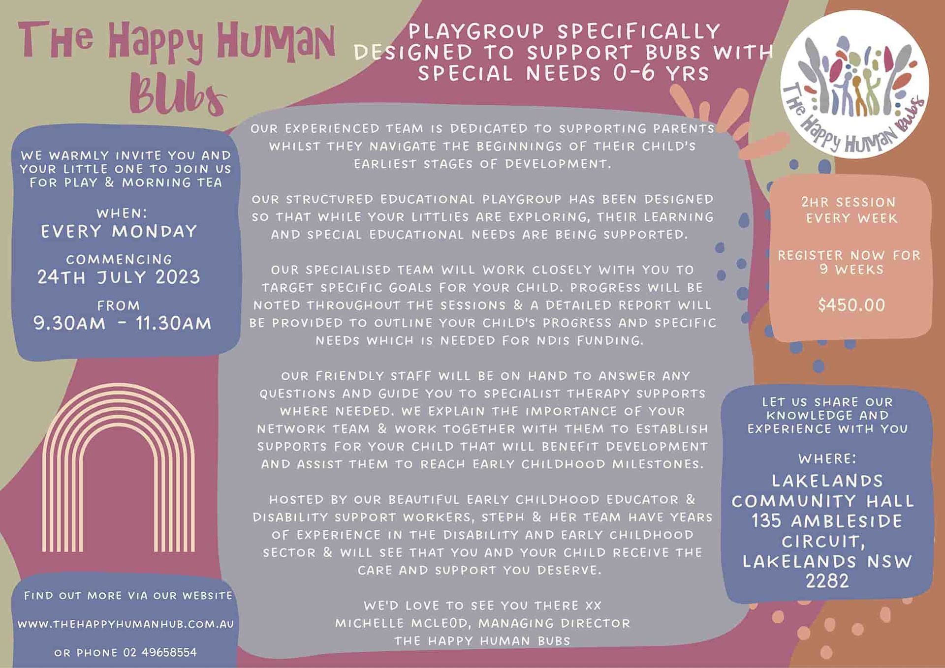 HHB Playgroup Flyer — Disability Support Services in Boolaroo, NSW