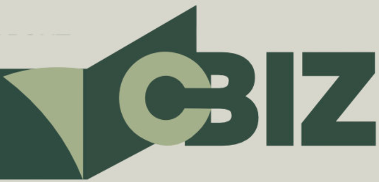 The CBIZ logo in dark green, featuring a stylized 