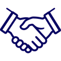 Un'icona blu scuro raffigurante due mani che si stringono, a simboleggiare una partnership o un accordo.