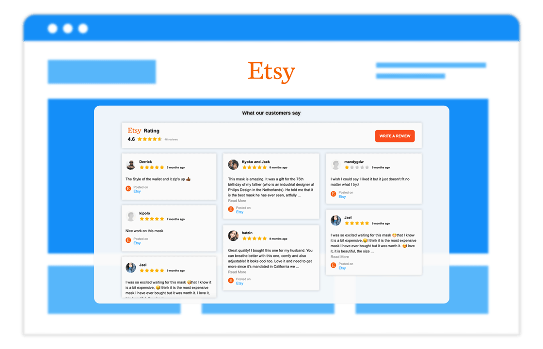 Etsy Reviews widget on Duda