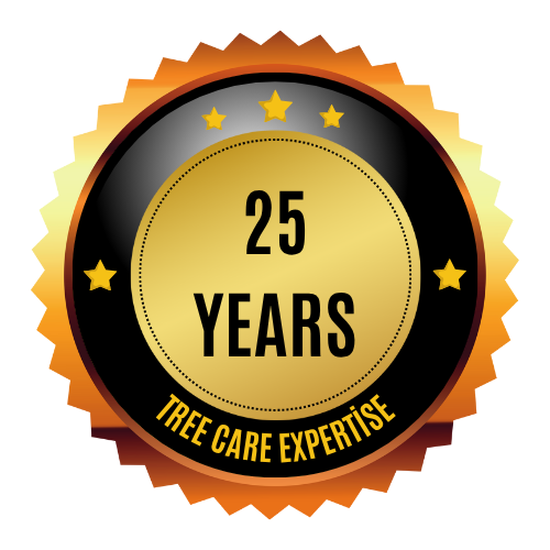 A badge that says 25 years tree care expertise