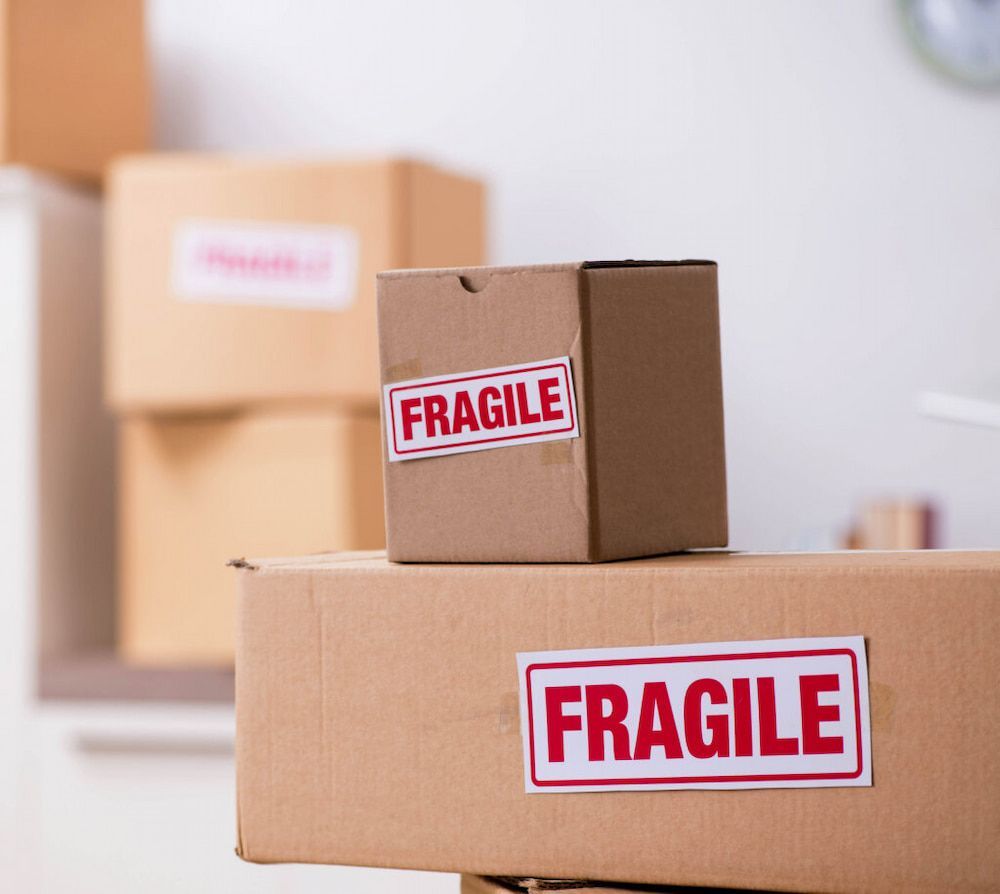 Cardboard boxes stacked with 