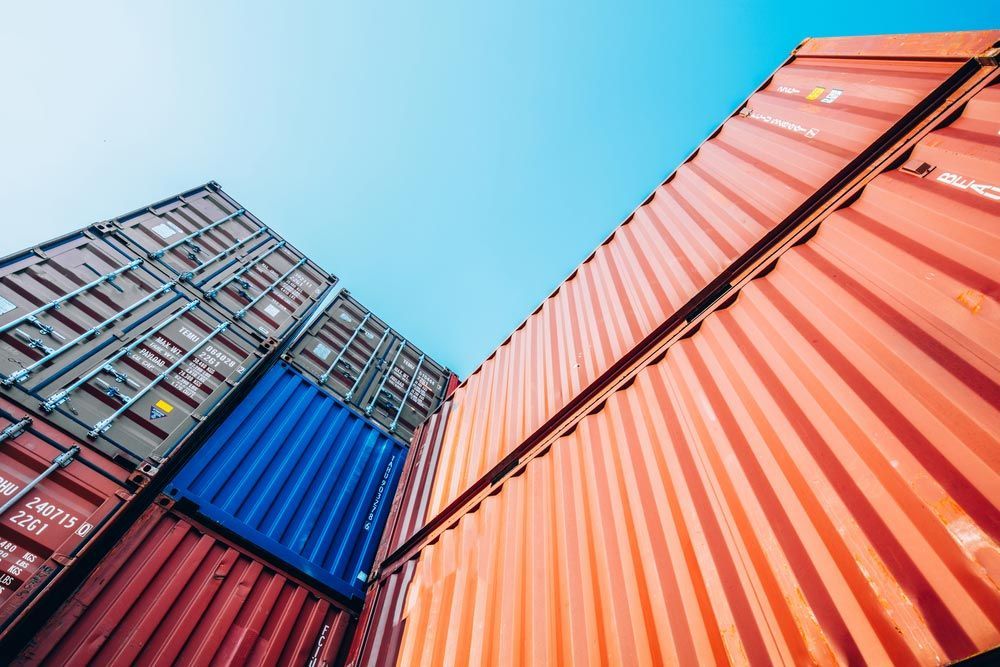 Multiple shipping containers stacked on each other