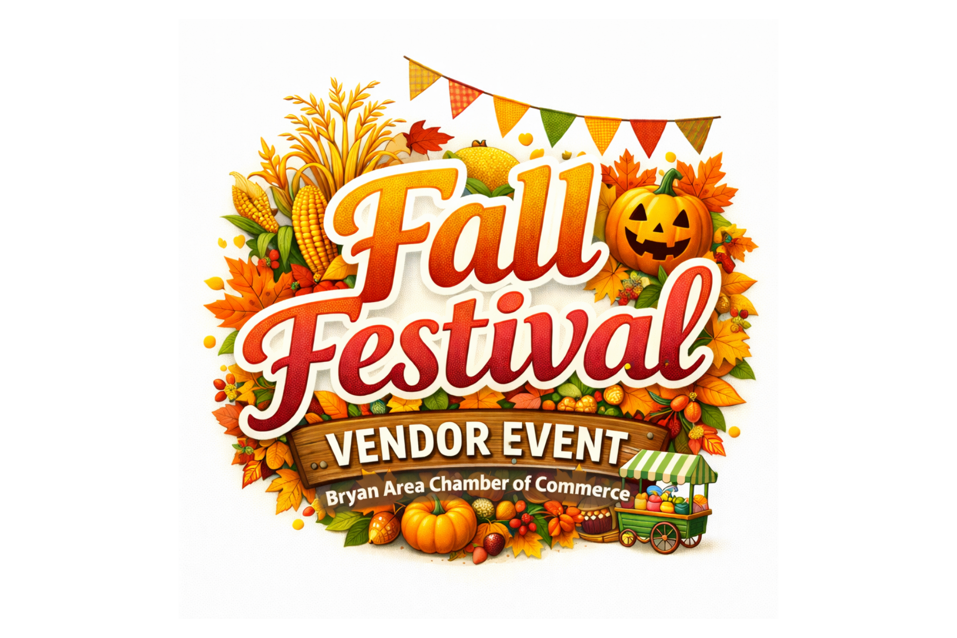 Fall Fest Vendor Event logo with pumpkins and fall foliage.