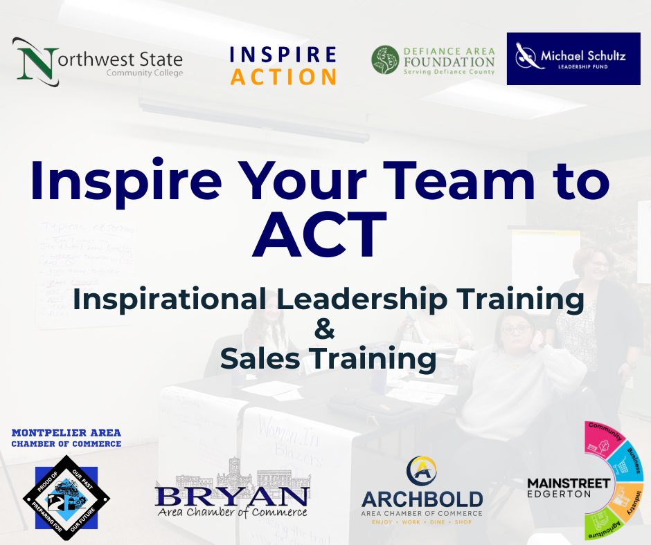 Inspire Action Leadership and Sale Training with sponsorship logos for Northwest State Community College.
