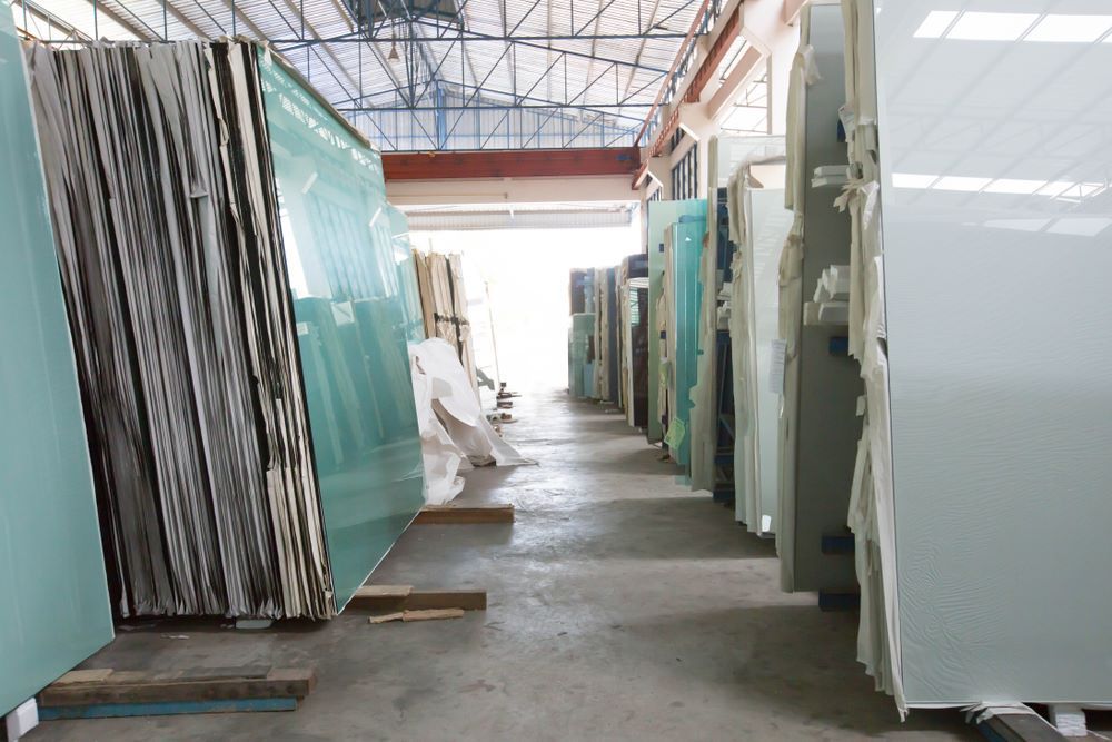 A Warehouse Filled With Lots of Different Types of Glass — Keppel Coast Windscreens in Coorooman, QLD