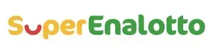 Logo del SuperEnalotto, la lotteria. Il testo è un mix di arancione e verde.