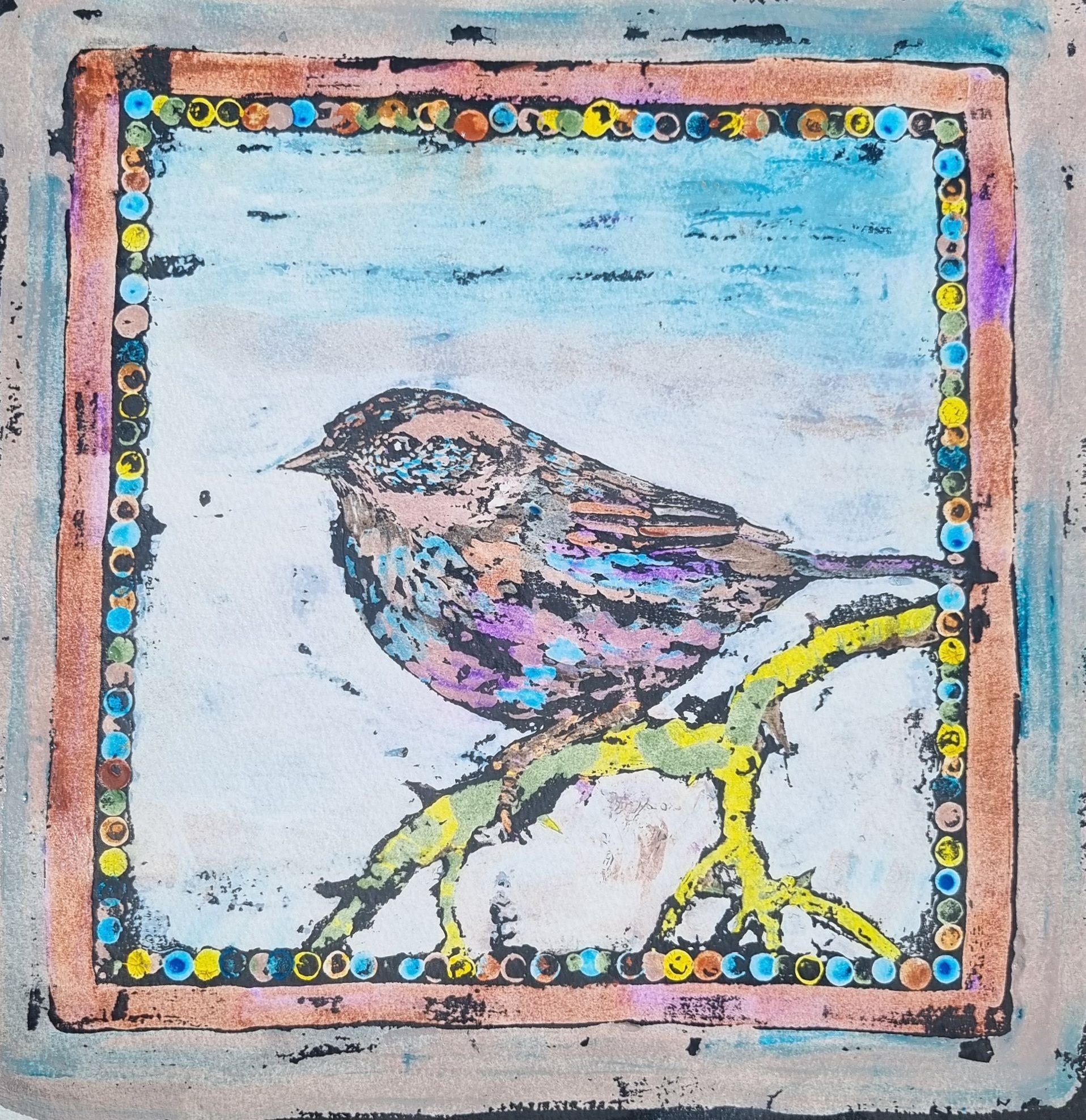 A dunnock painted in gouache and ink