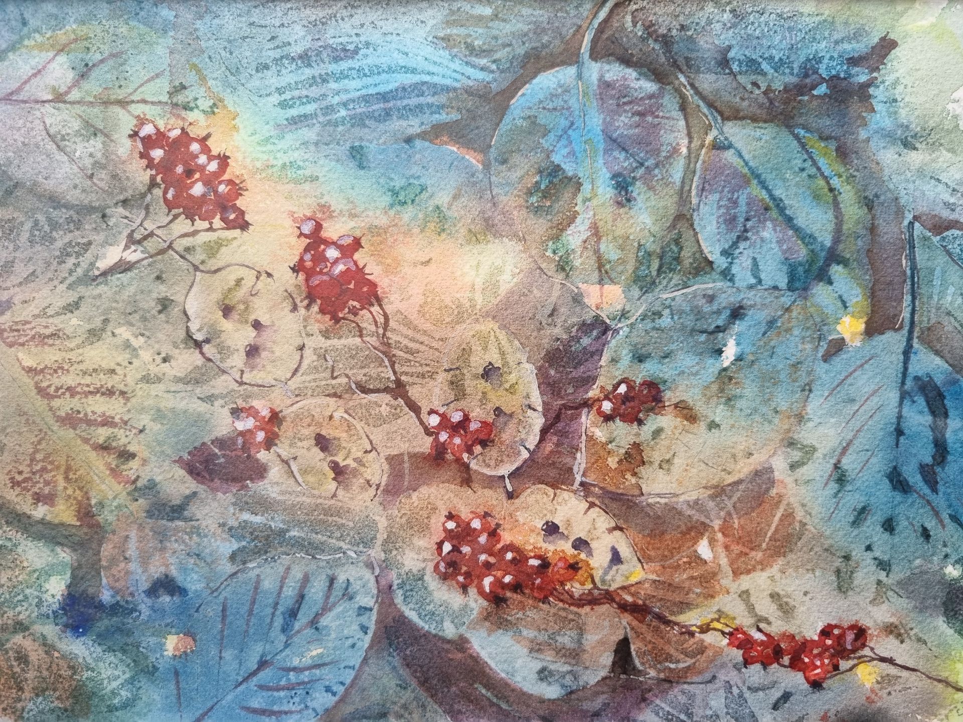 Watercolour seeds and leaves