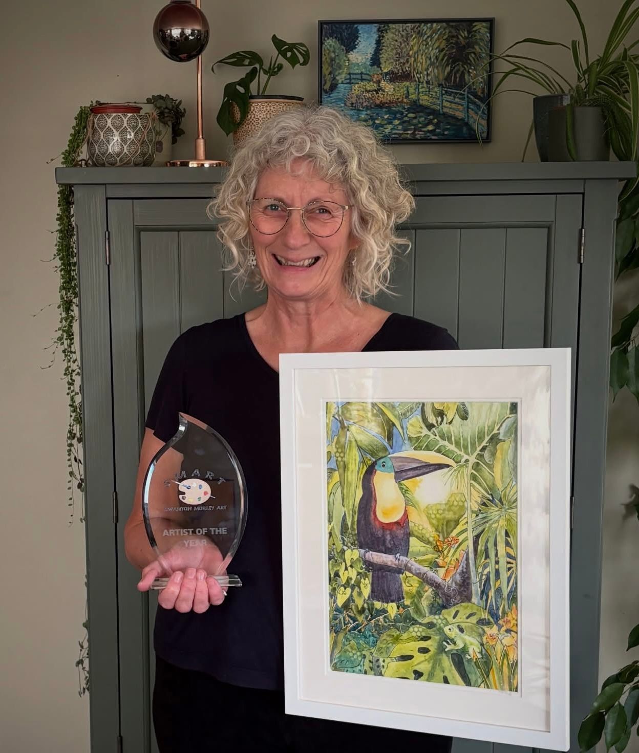 My toucan painting with my Swanton Morley Art group award for 'Artist of the year'.