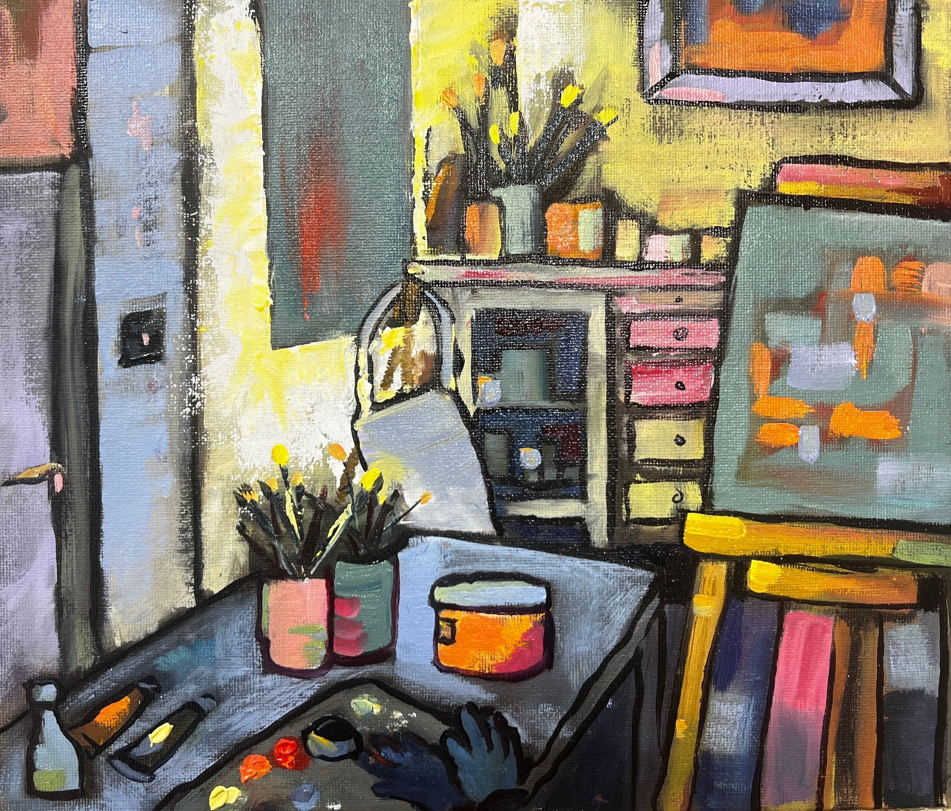 my studio painted when the sun was trying to break through the closed blinds