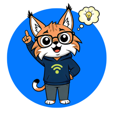 Cartoon fox in glasses and hoodie, raising one finger with a lightbulb thought bubble on a blue background