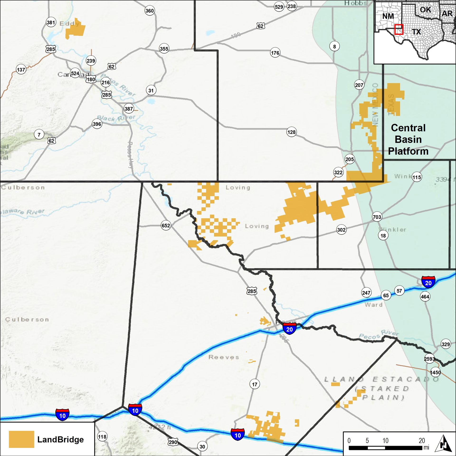 A map showing the location of the central basin in texas