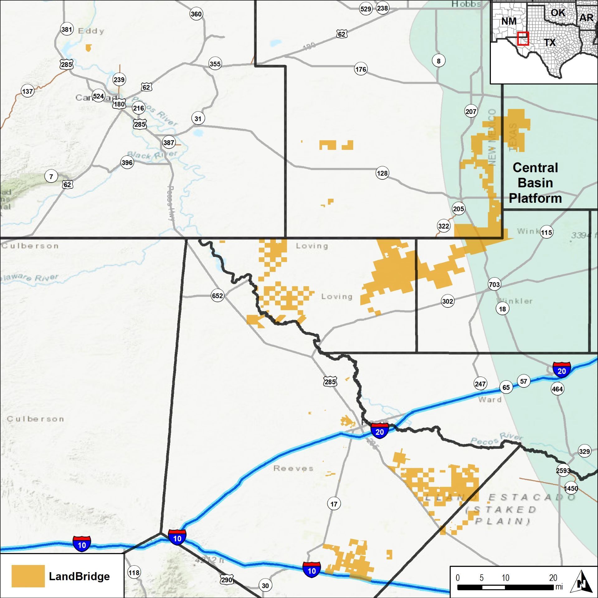 A map showing the location of the central basin in texas