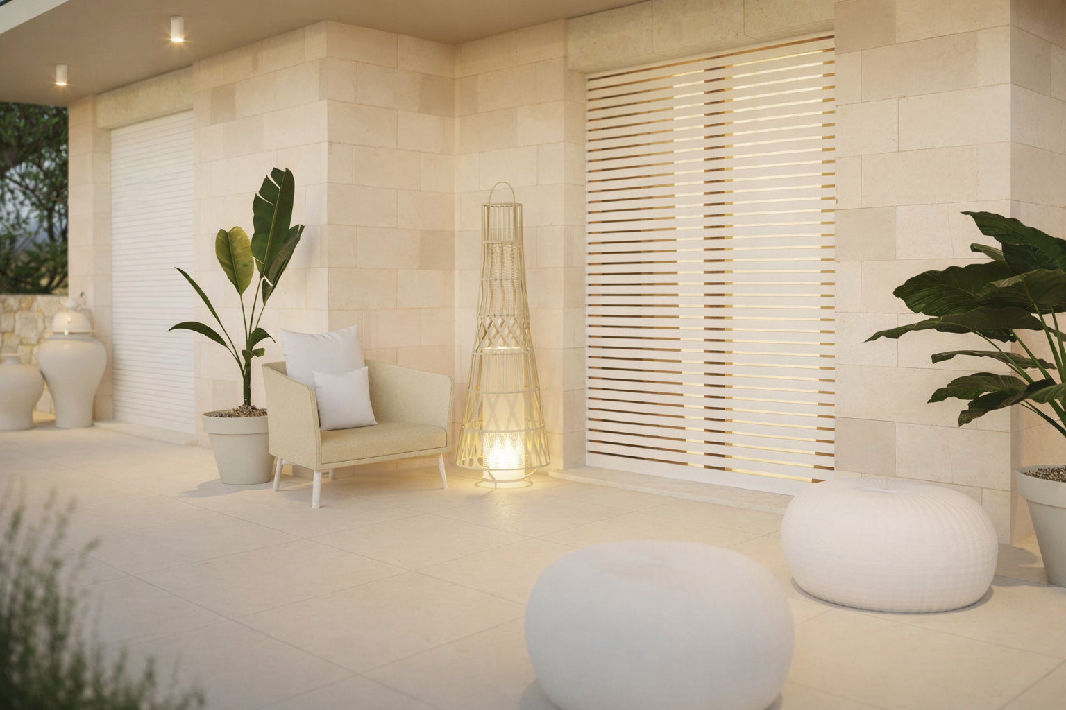 Patio esterno con finestre oscurate