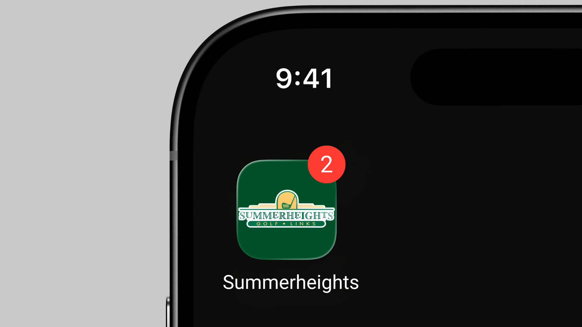 cell phone with Summerheights app displaying 2 notifications