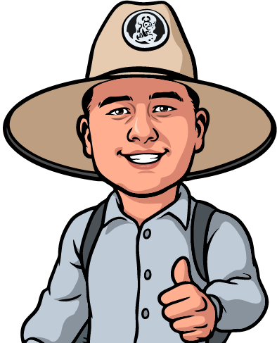 A cartoon of a man wearing a cowboy hat and giving a thumbs up