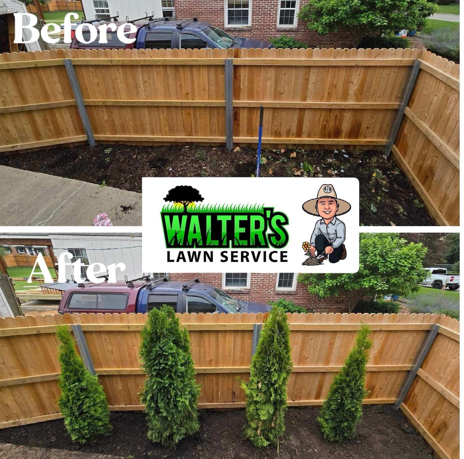 A before and after picture of a plant installation