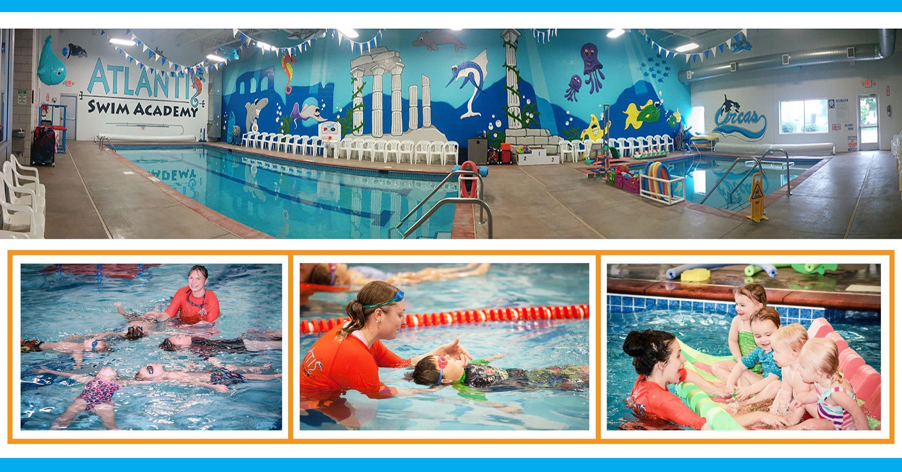 Happy child swimming in an open indoor pool environment
