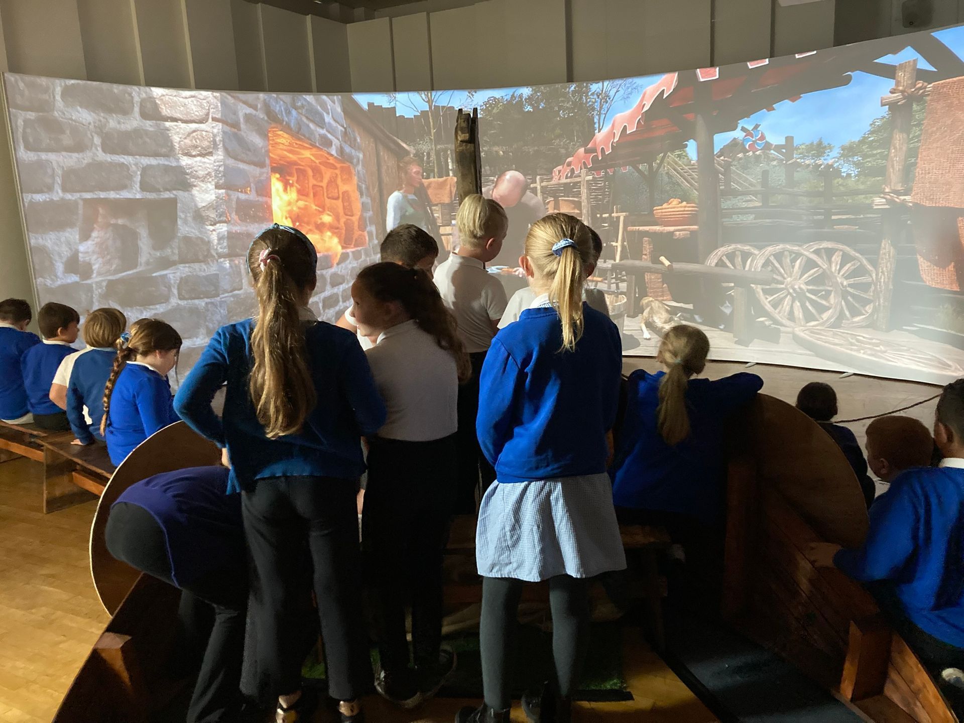 Children watching immersive viking ride in school of Haveloks Kingdom