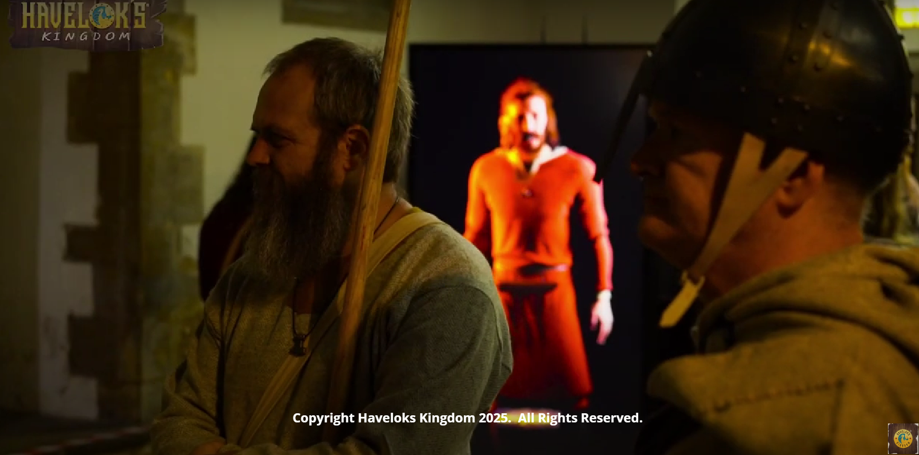 Grim the Viking on touchscreen at live Havelok Immersive village