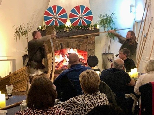Lindesige Saeward demonstrate weapons skills as part of Grim's Great Jorvik Sage presented by Havelok's Kingdom