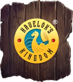 The logo for havelok 's kingdom is on a piece of wood