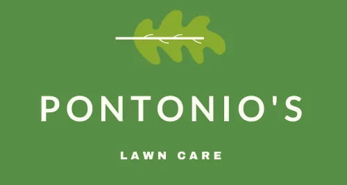 Pontonio's Lawn Care logo: Green background with an oak leaf symbol and company name in white.