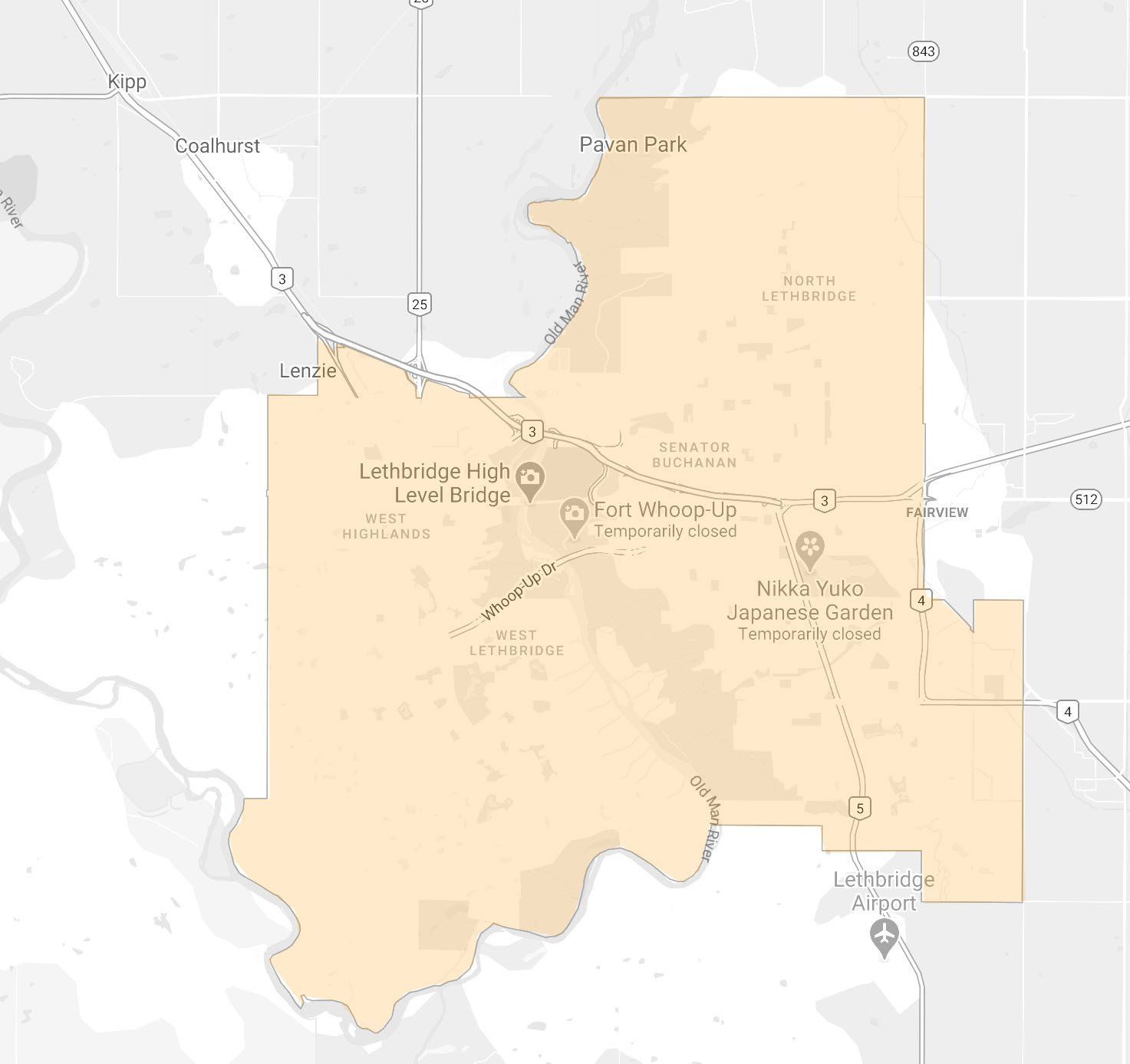 Map highlighting a tan-colored area, likely a county or city, with some roads and city labels visible.