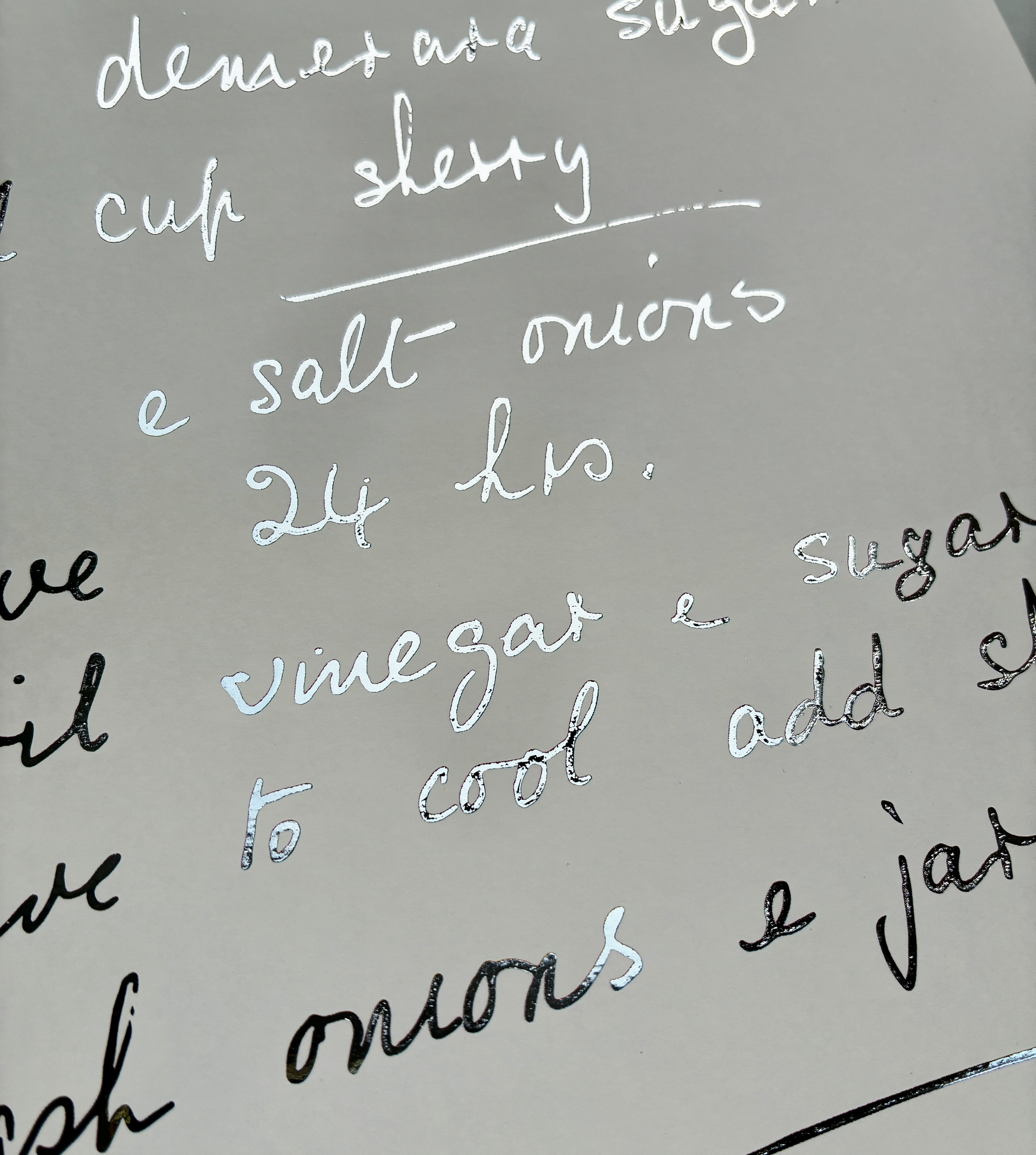 Foiled handwritten recipe print