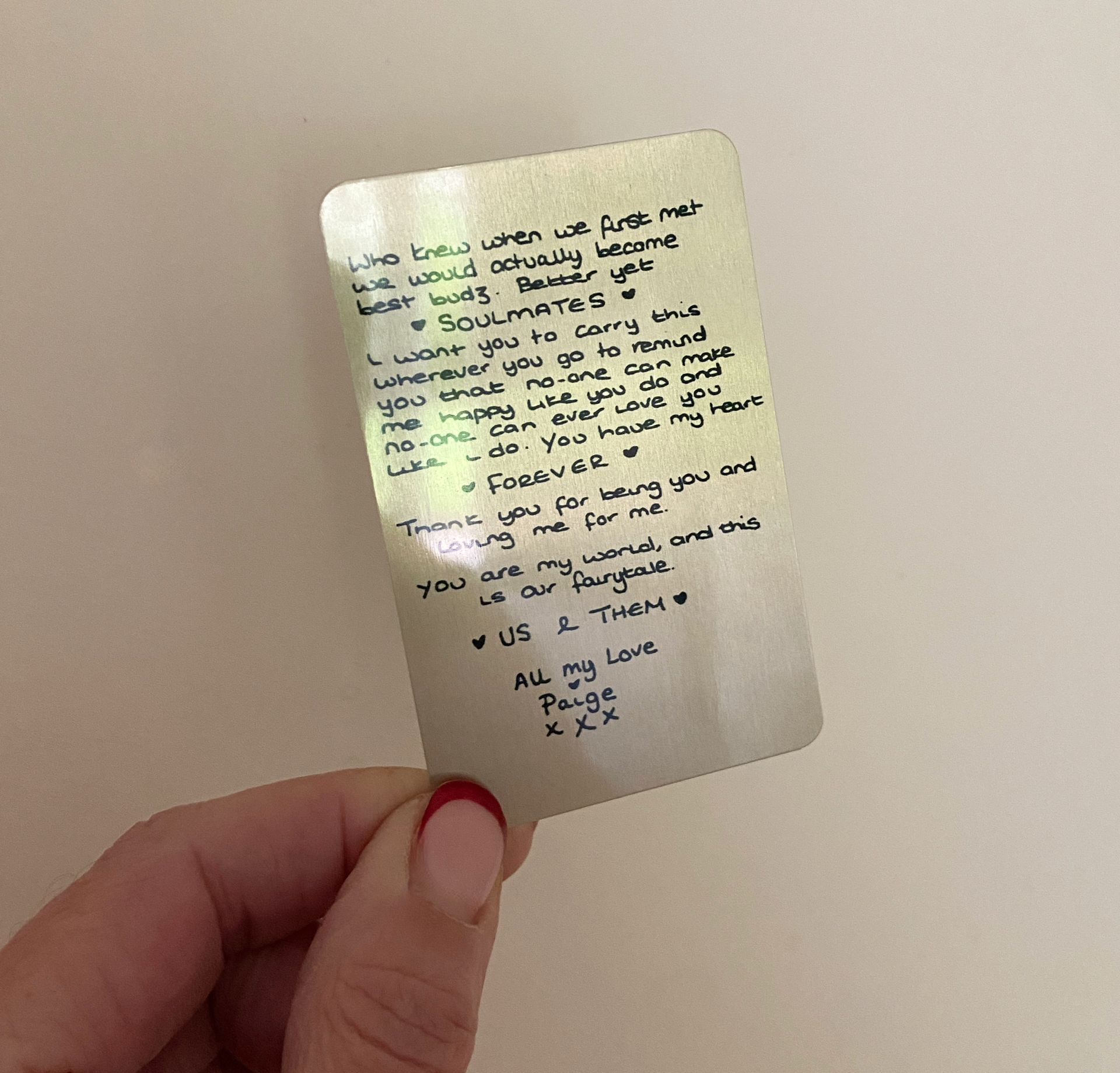 Personalised metal wallet card