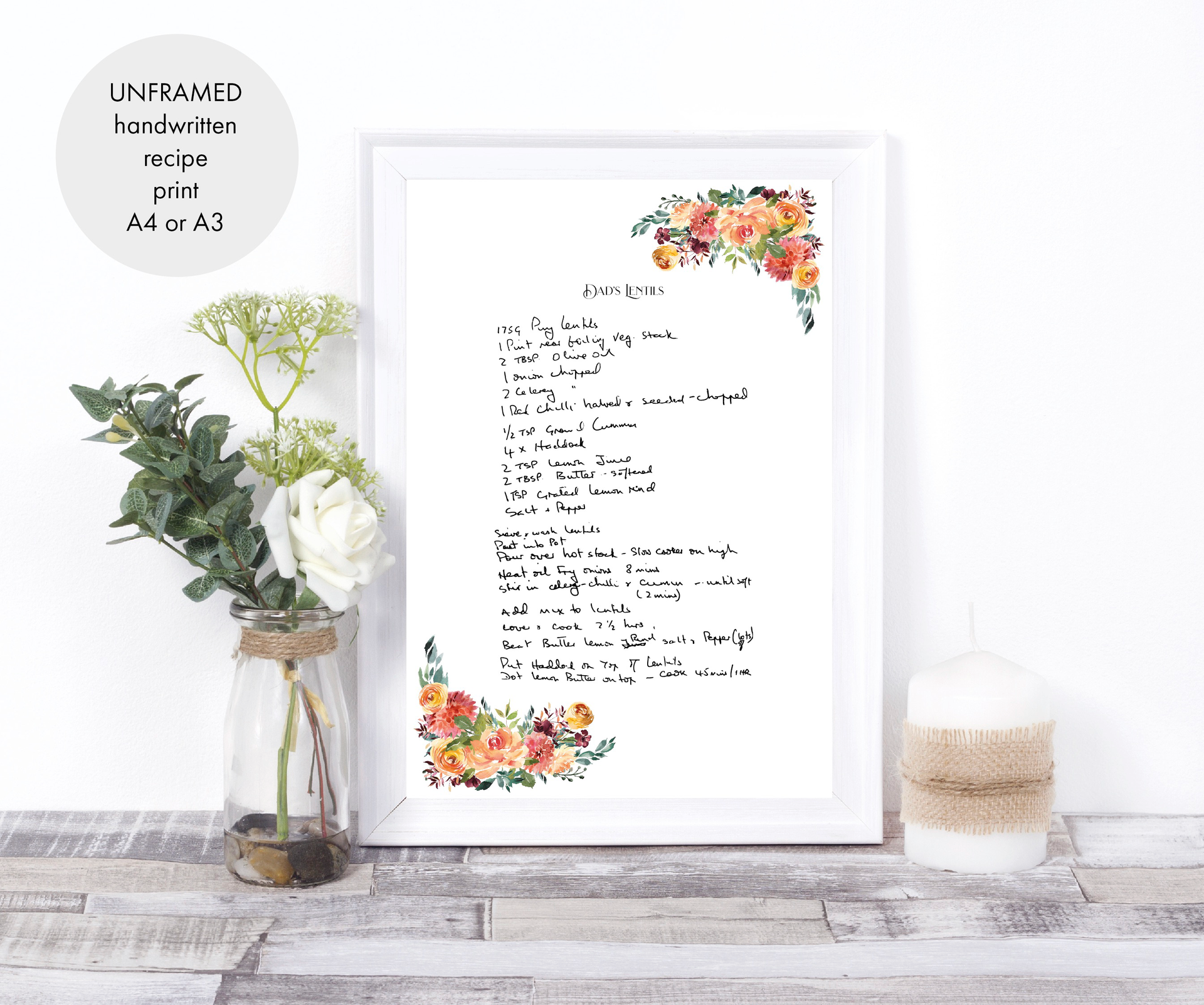 custom handwritten recipe print
