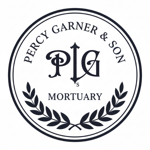 Circular mortuary logo: 