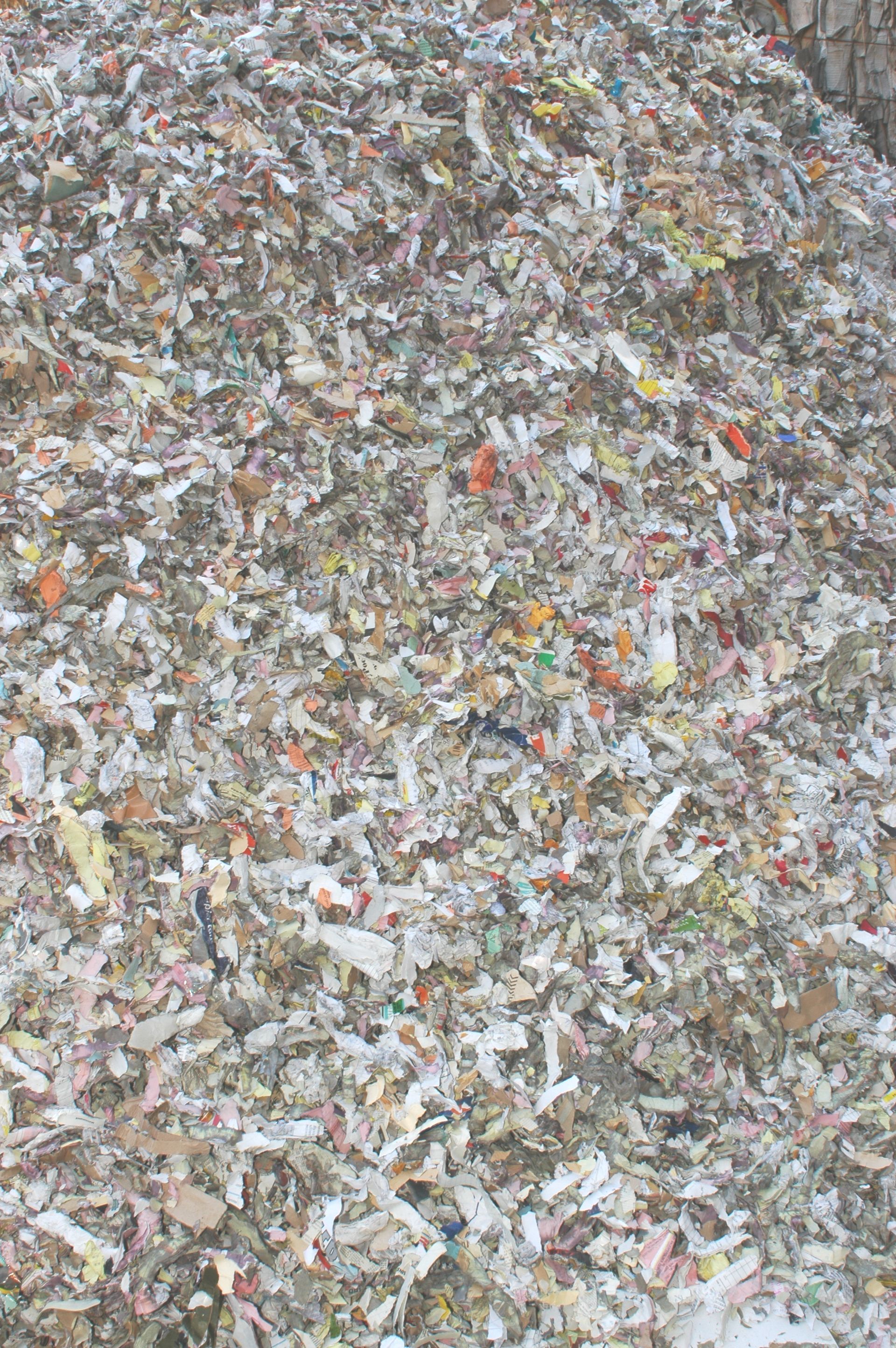 A pile of shredded paper is sitting on the ground.