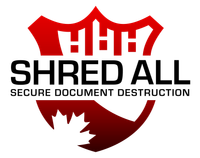 A logo for shred all secure document destruction