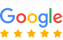 A google logo with five stars and the words `` leave us a review ''.
