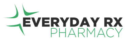 The logo for everyday rx pharmacy is green and black.