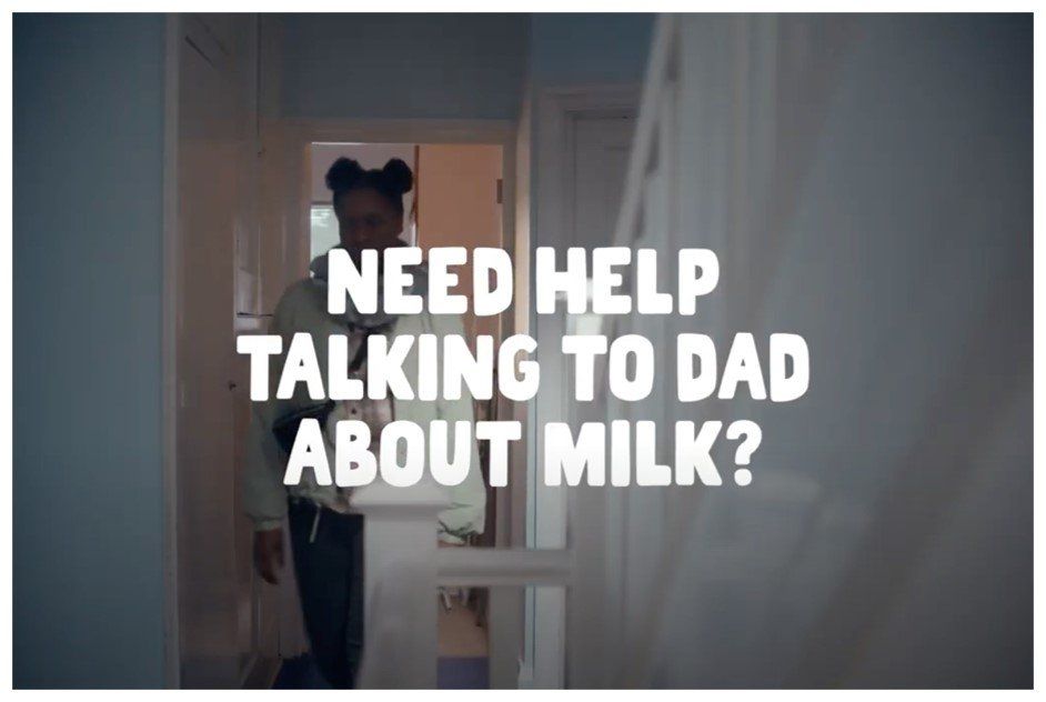 Oatly advertisement - help dad, oat milk, convert, vegan