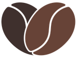 Two coffee beans in the shape of a heart on a white background.