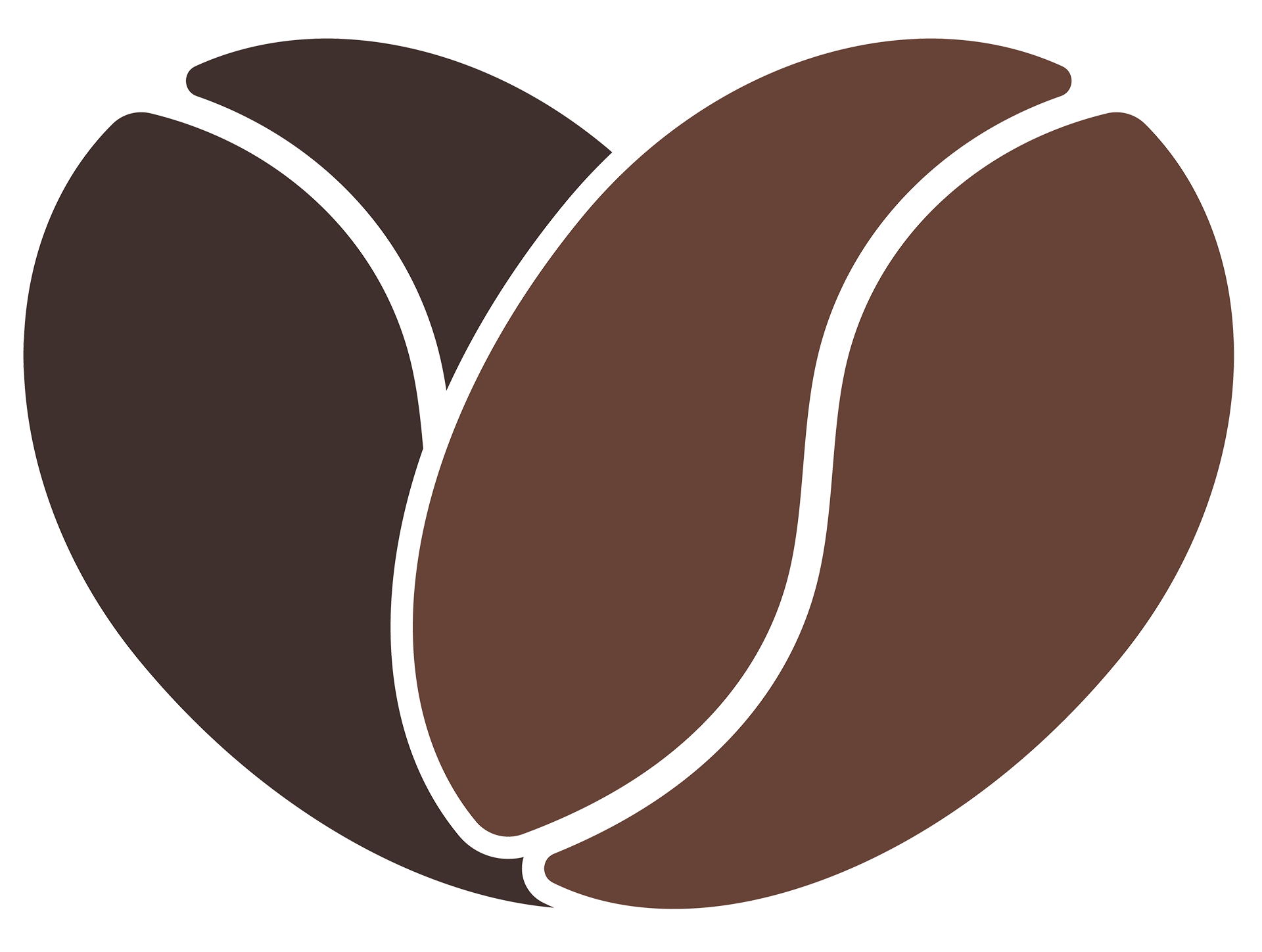 Two coffee beans in the shape of a heart on a white background.