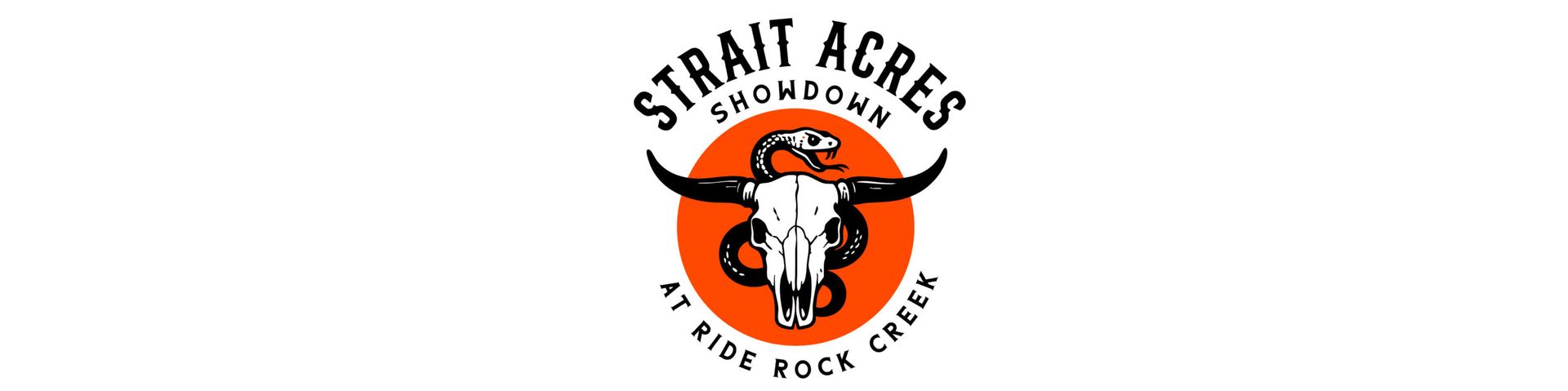 Logo for Strait Acres with text surrounding an orange circle containing a skull and snake.