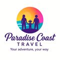 Sunshine Travel & Cruises logo: cursive "Sunshine" with dotted heart and airplane, purple on beige background.