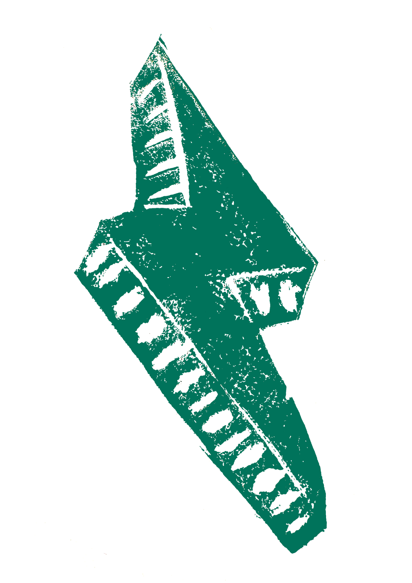 A green and white drawing of a shoe on a white background