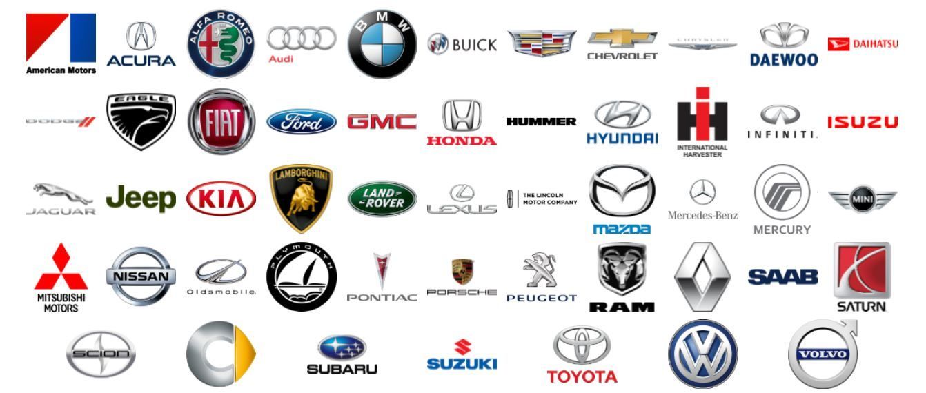 A bunch of car logos on a white background